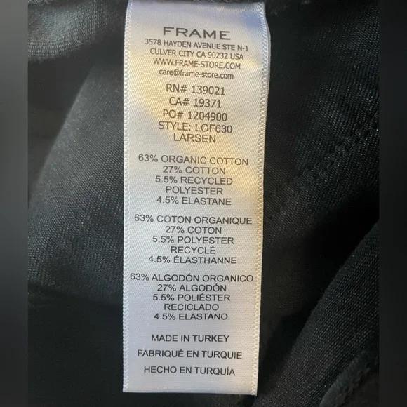 Frame Jeans Le One Flare Larsen Black Organic Cotton Size 2 - Picture 6 of 10